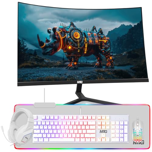 Image of MTG 32 inch Curved Monitor Full HD 1080P Frameless Screen, HDMI DP USB Audio, Low Motion Blur, VESA Mount, 4 in 1 Gaming Kit Combo, Computer Monitor for Gaming, Home and Office