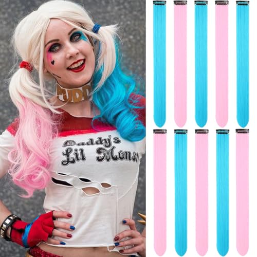 LADYAMZ Pink and Blue Hair Extensions Clip in Synthetic Hairpiece 10 PCS
