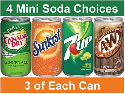 West End Foods Bundle Of Mini Soda Cans Variety Mix, 12 Pack Of 7.5 Fl Oz Soft Drinks, A&W Root Beer, Canada Dry Ginger Ale, Sunkist Orange Soda, & 7Up Lemon Lime Flavored Drink, Real Assorted Home Fridge Restock Kit #TOP4