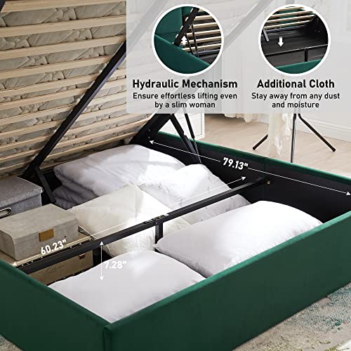 Zanmintaobo Lift Up Storage Bed Full Size, Upholstered Platform Bed With Hydraulic Storage System & Wood Slats Support, Full Bed Frame With Headboard, No Box Spring Needed, Easy Assembly, Green #TOP3