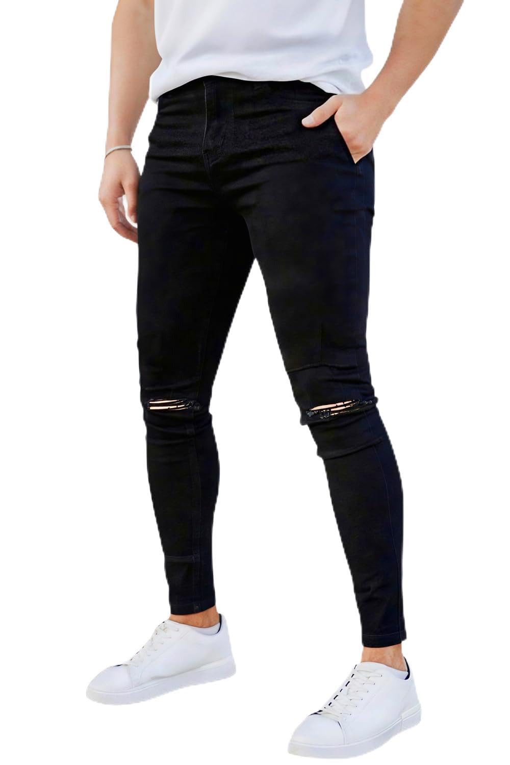 GINGTTO Men's Skinny Jeans Stretch Ripped Tapered Leg