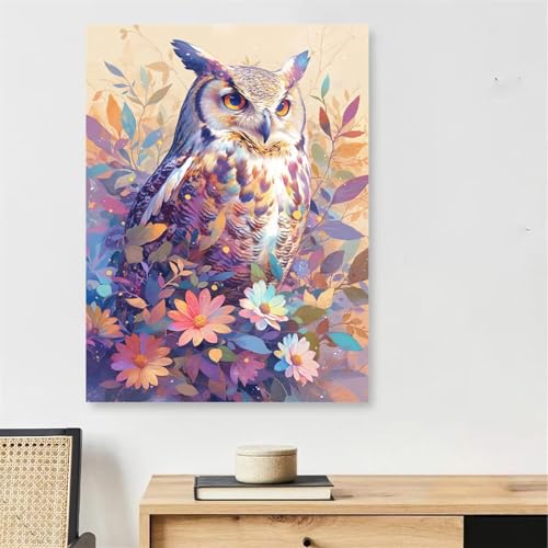 Peinture numero adulte hibou grand format idée cadeau femme activité manuelle originale
