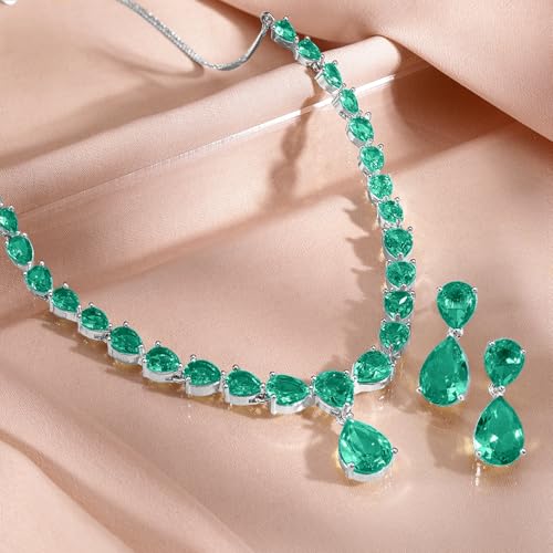 Image of Rubans Necklace Set Rhodium Plated Crystal Studded Jewellery Gift for Women & Girls