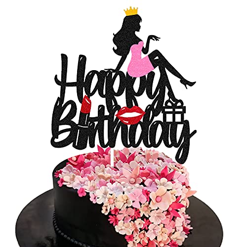 Sitting Girl Cake Topper Glamour Lady Crown High Heel Cake Decorations Silhouette for Celebration Birthday Party Queen Party Sexy Girl's Party Decor