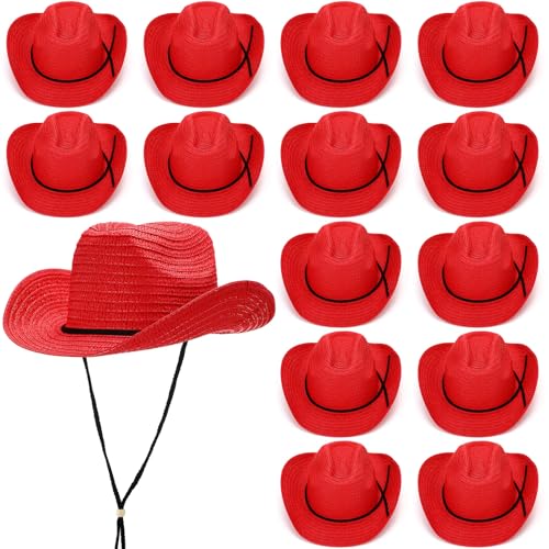 Image of JaGely 15 Pcs Straw Cowboy Hats Wide Brim Summer Hat Women Men Country Accessories for Western Themed Party Concerts Birthday