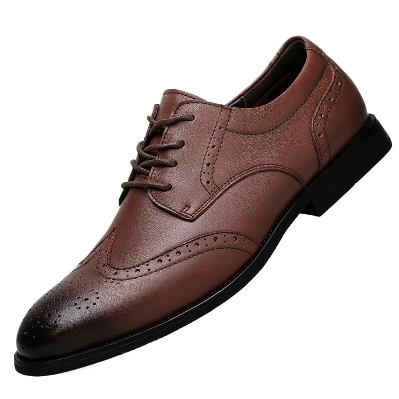 Men's Fashion Classic Dress Shoes Leather Formal Work Casual Summer Pointed Toe Lace Up Non-Slip Softsole Oxford Shoes Red