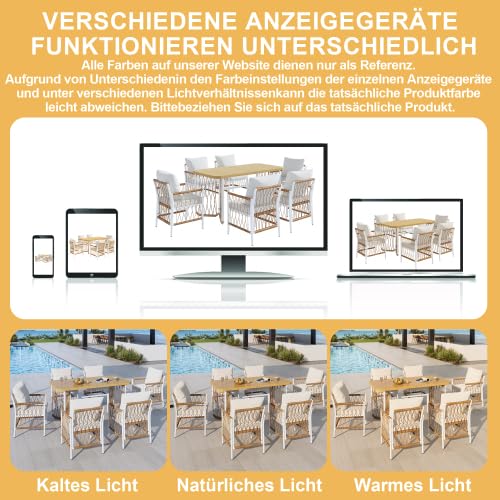 Merax Gartenmöbel Set – 7-teiliges Gartentisch mit Stühlen Set aus Rattan und Eisengestell, Sitzgruppe Outdoor für Terrasse und Balkon, 1 Tisch und 6 Stühle in Beige und Braun