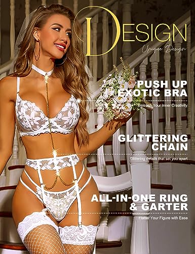 RSLOVE Women's Lingerie Sets with Garter Belt 3 Piece Sexy Lace High Waist Bra and Panty Set Push Up Exotic Sleepwear3