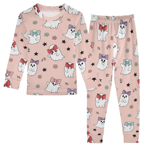 Pajama Sets Long Sleeve Cute Ghosts with Bows and Flower Soft Comfy Sleepwear 2 Piece PJS 3-8T