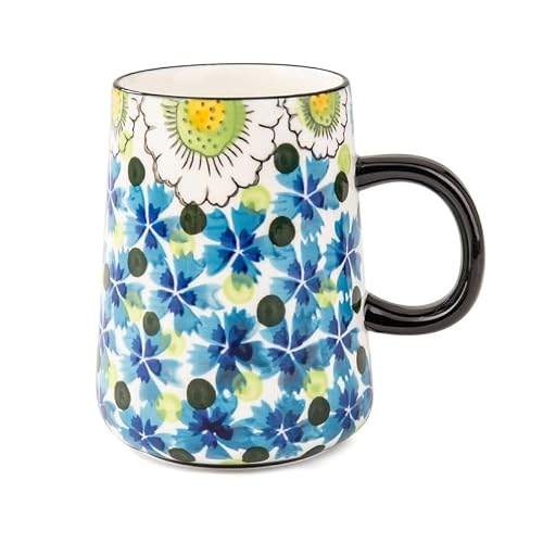 Image of MACHUMA Vintage Floral Ceramic Coffee Mug and Flower Tea Cup, Microwave and Dishwasher Safe (460ML Blue)