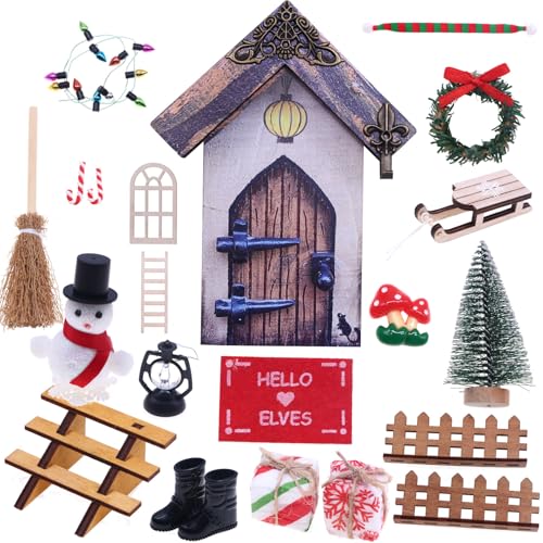 nabeta deco Weihnachten Puppenhaus Wichtel Zubehör Minigarten Komplettset Weihnachtskranz Weihnachtsbaum Rot Teppich (Style 4)