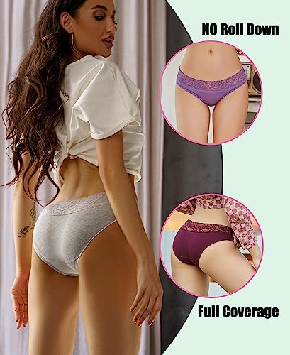 Knowyou Womens Underwear Cotton Cheeky Panties For Women Lace Waist Rib Cotton Underwear Women Breathable Hipster 7 Pack #TOP2