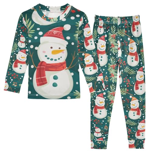 Fustylead Xmas Snowman and Holly Berry Decoration Cotton Pajamas, Snug Fit Long Sleeve Soft Sleepwear Pjs