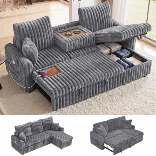 Image of KCGKCG 81 inch Sectional Sleeper Sofa Bed, Pull Out Couches for Living Room