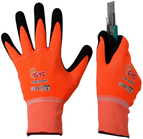 Tech Deals 🔥 GYC Gloves, Cut Resistant Gloves - Level 5 Cut Protection, 10 Pairs Pack - Double Layers, Excellent Dexterity & Breathability, Comfortable Nitrile Micro finish (TGM-763OHY/Size 9 - LARGE)