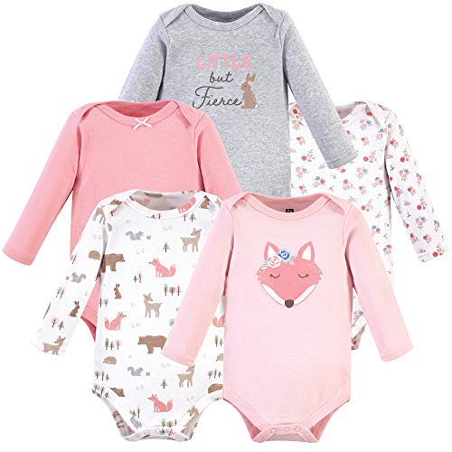 Image of Hudson Baby baby-girls Cotton Long-sleeve Bodysuits 5-pack