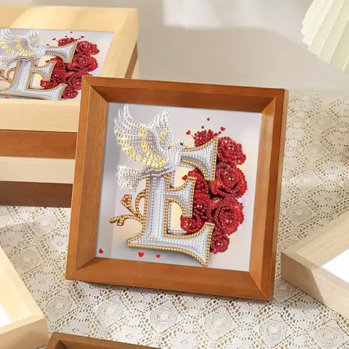 Image of AiYuanzsh 5D Diamond Art Kits for Adults Letter E, Exquisite Floral Rose & Dove Special Shape Diamond Painting, DIY Alphabet Diamond Art for Home Wall Decor 17x17cm