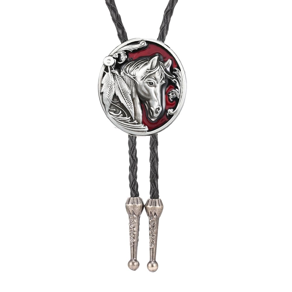 Joxevyia Bolo Tie for Men Vintage Cow Skull Leather Rope Western Cowboy Necktie Vintage Bola Tie Gift for Him