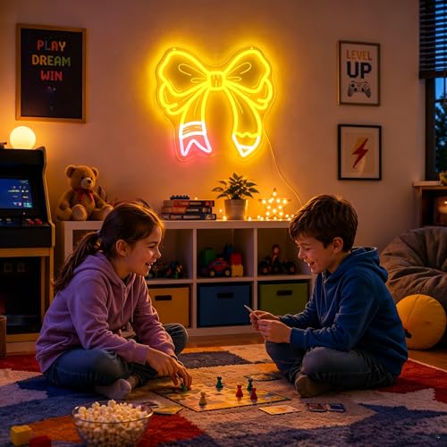 Image of Bow Pencil Neon Sign for Wall Decor Classroom Dimmable Led Neon Lights Light Up Signs for Classroom Gift Decoration USB Powered