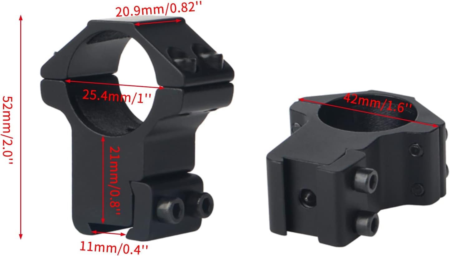 Perfil táctico de Anillo de 25.4 mm Adaptador de Anillos de Montaje con rieles de 11 mm para Caza Airsoft