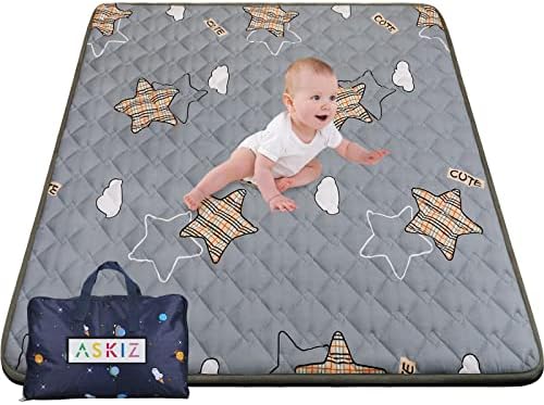 Baby Mat for Floor with Handbag, 80"×50" Foldable Thick Large Non-Slip Care Playmats for Babies and Toddlers, Waterproof No Tonic Tummy Time Mat for Girl and Baby (Grey)