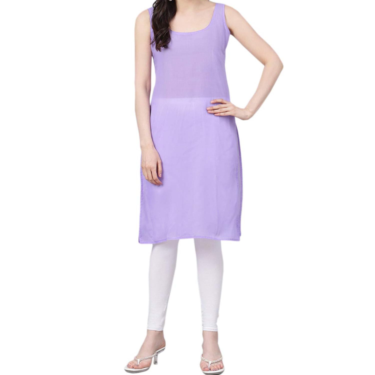 Women Long Length Cotton Innerwear Slip - Chikankari Dress, Camisole for Sheer Kurti Sameez Dresses Summer Tops-image-13