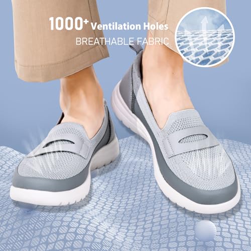 Image of Buyrew Loafers for Women - Comfortable Mesh Knit Slip On Walking Shoes with Arch Support - Dressy Business Casual Work Flats for Standing All Day - Lightweight Breathable Penny Loafers