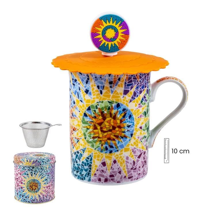 DRW Lot de 6 tasses à infusion avec filtre en acier inoxydable Éléments de Gaudi Tasse : 8 x 8 x 10 cm