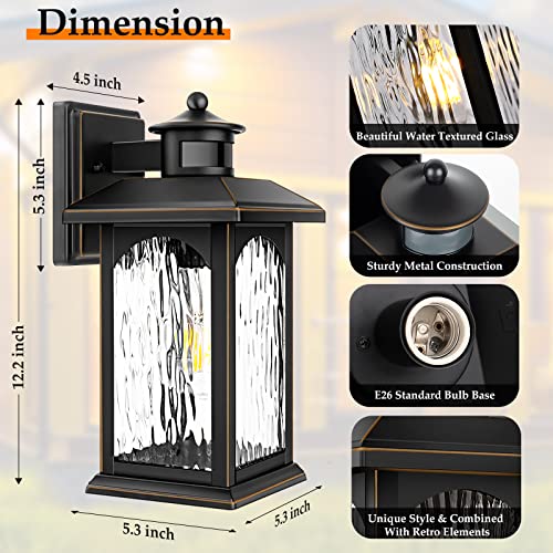 2 Packs Motion Sensor Outdoor Sconce - Advanced Dusk To Dawn Outdoor Lighting, Retro Motion Sensor Porch Light Fixtures, Black Waterproof Exterior Lantern Wall Mount For Garage, Outside, Anti-Rust #TOP5
