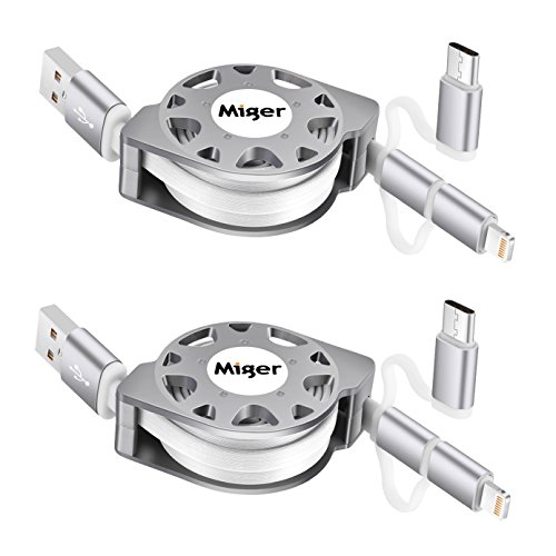 Miger® 3.3 Feet(1 Meter) 2Pack 3 In 1 Charge And Sync Cable With Micro Usb &Type C Connectors Cable Compatible With Iphone, Ipad, Ipod Touch /5 Nano 7 On Ios9, Samsung /Htc & More(White) #TOP4