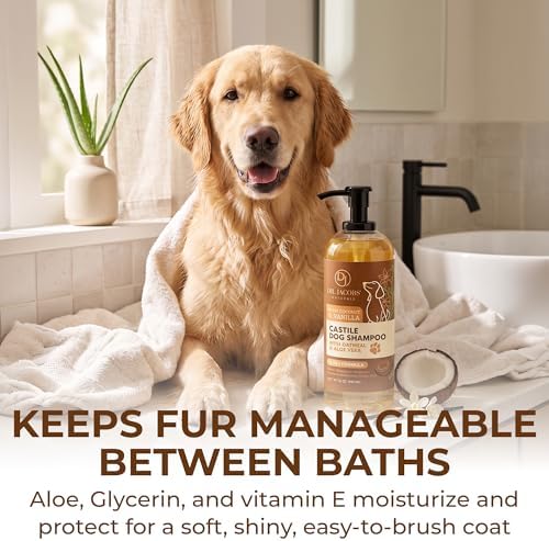 Dr. Jacobs Naturals Castile Dog Shampoo, 32oz, Vanilla & Coconut - Gentle Dog Wash Made with Pure Castile Formula - Plant-Based Pet Shampoo with Oatmeal & Aloe Vera to Soothe Itchy and Sensitive Skin - 3