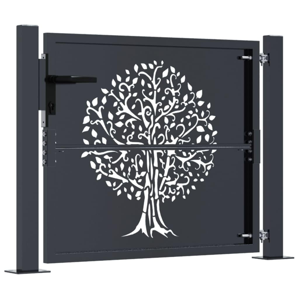 vidaXL Portail de Jardin, Portillon de Patio, Barrière de Sécurité, Porte d'Extérieure, Anthracite 100x75 cm Acier Conception d'arbre