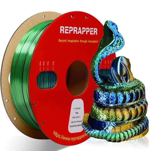 ⚡ Reprapper Triple Color Filament Coextrusion PLA Filament 1.75mm for 3D Printer, Multicolor Like Dual Color Rainbow PLA, 2.2lbs (1kg), Silk PLA Blue/Green/Gold