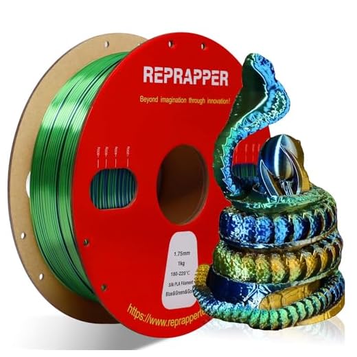 ⚡ Reprapper Triple Color Filament Coextrusion PLA Filament 1.75mm for 3D Printer, Multicolor Like Dual Color Rainbow PLA, 2.2lbs (1kg), Silk PLA Blue/Green/Gold