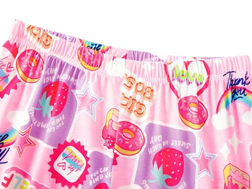 Image of Beezizac Girls Pajamas Cute Print Short /Long Sleeve Pants Set Size 6-18 | Soft Stretch Poly Blend, Comfy Crewneck, Elastic Waist Pants, Everyday & Holiday Sleepwear for Big Girls, Tweens & Teens