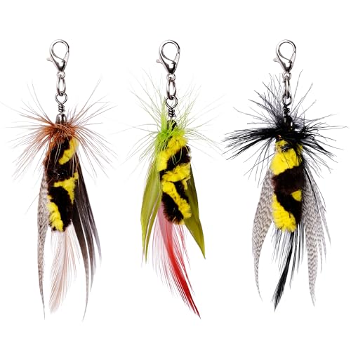 JXFUKAL Cat Feather Toy Refills, 3Pcs Simulation Mini Insects Cat Lures Wand...