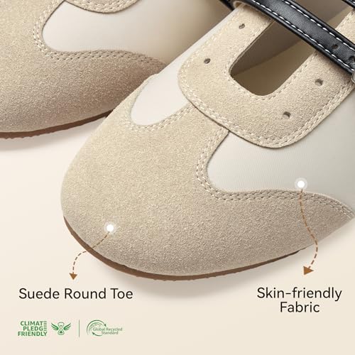 Image of BOSTANTEN Ballet Sneakers Mary Jane Flats for Women, Retro Trainer Style | Cute Retro and Y2k Style, Double Adjustable Straps, Lightweight Flexible Sole, Soft Suede Round Toe, Breathable Lining