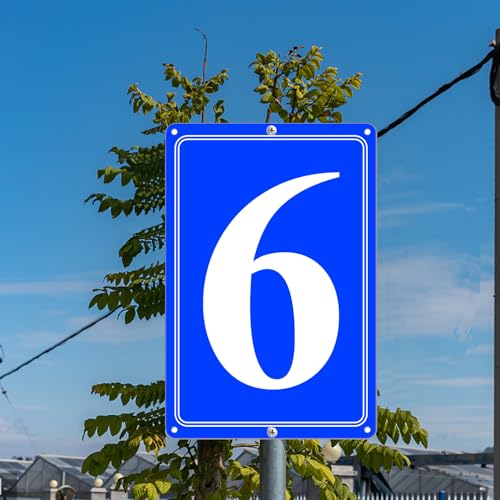 Image of Premium Aluminum Number Signs 6, Metal 12 inch X 8 inch Blue Numbered Signs Outdoor for Parking Lots, Floor, Dock, Court, Aisle, Field, High Visibility, No Fade, Weather-resistant