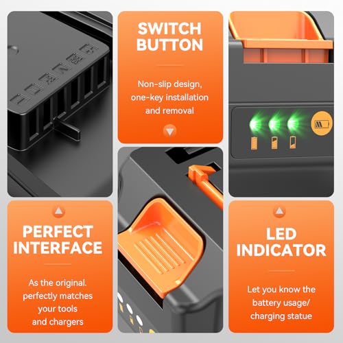 Image of Futurebatt 2 Pack 20V Battery Replacement for WORX PowerShare 20V Lithium ion Battery 6.0Ah WA3520 WA3525 WA3575 Compatible with Cordless Power Tools WG151s WG155s WG251s WG255s WG540s WG545s WG890