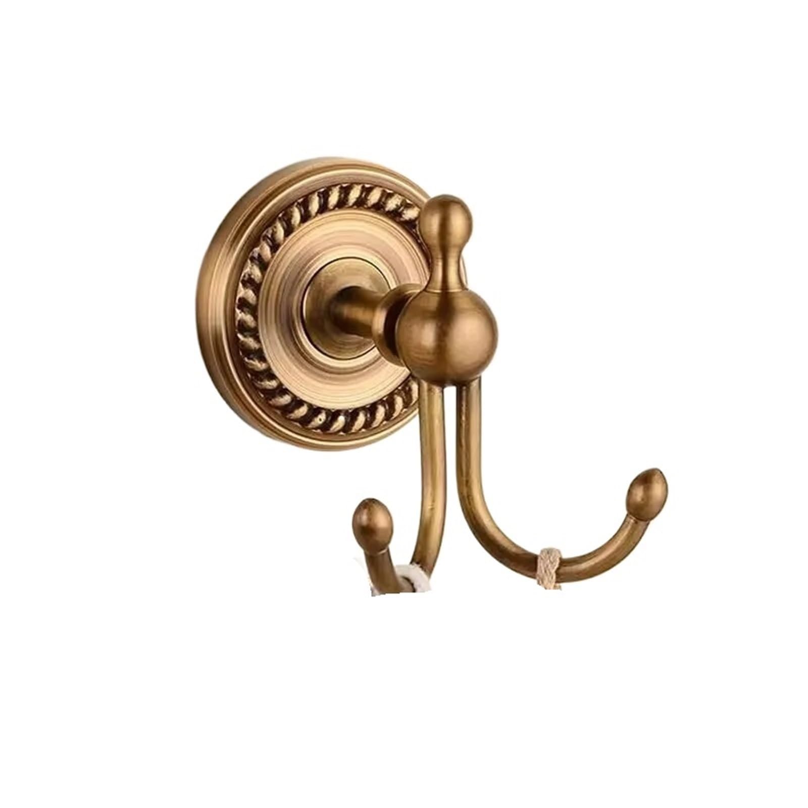 Bryske Antique Brass Gold Double Hook for Bathroom Longhorn Robe and Towel Vintage Decorative(Antique A)