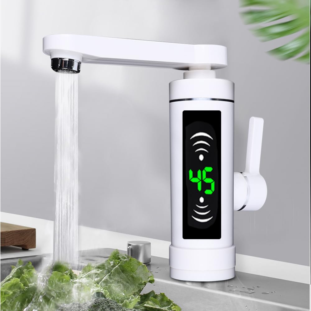 Rubinetto per riscaldamento elettrico, 3000 W, istantaneamente caldo, per cucina, bagno (bianco)