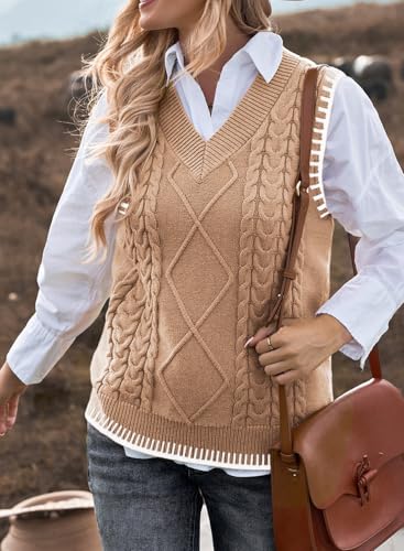 Image of EVALESS Oversized Sweater Vest for Women V Neck Sleeveless Solid Color Loose Pullover Sweater