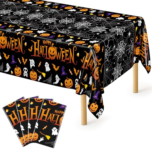 4 Pack Halloween Tablecloth 54 x 108 Inch Pumpkin Spider Web Table Cover