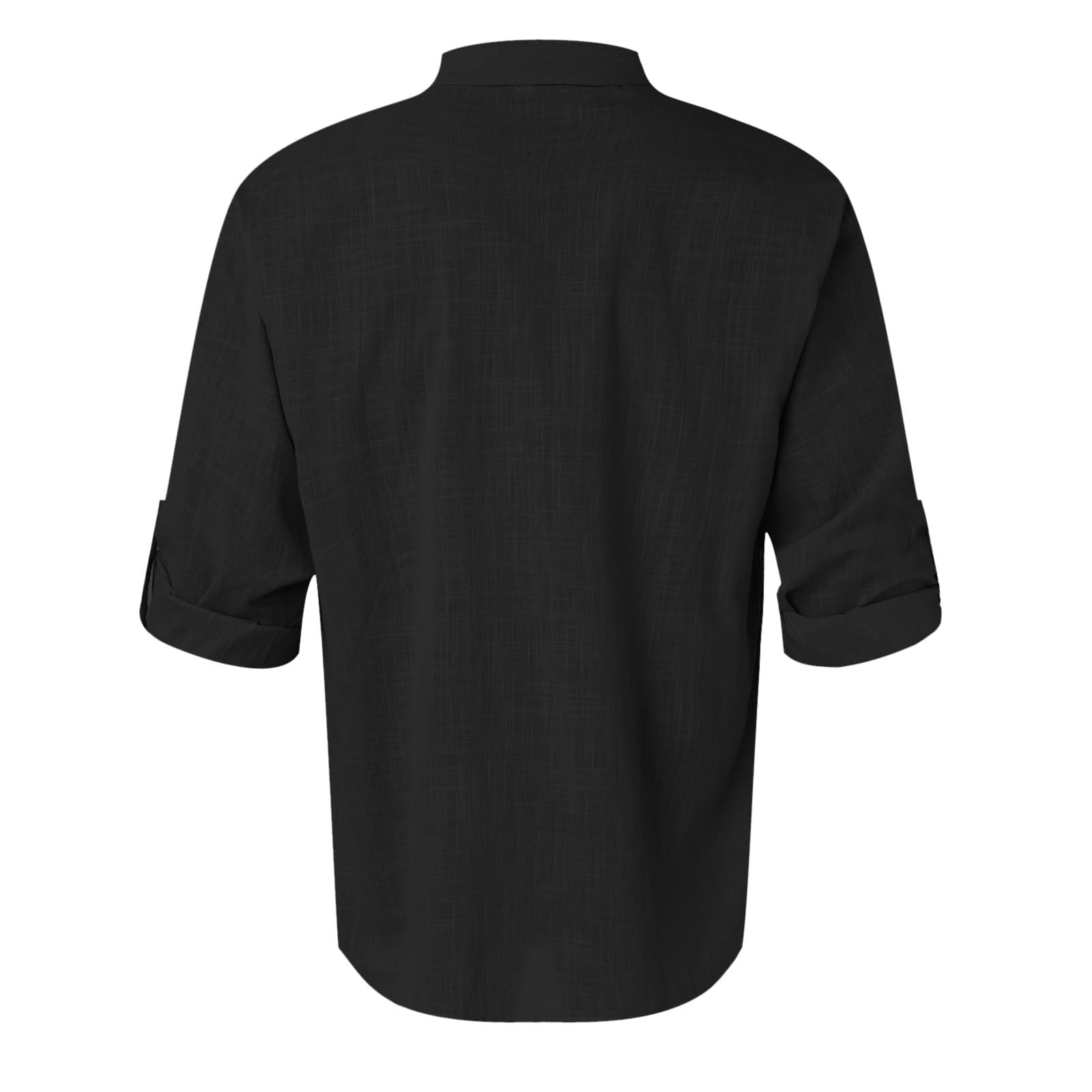 Camicia da Uomo in Lino, Maniche Lunghe Regolabili, Collo Coreano, con Taschino, Traspirante e Leggera, per Primavera, Estate e Autunno, Tempo Libero e Spiaggia,S-5XL