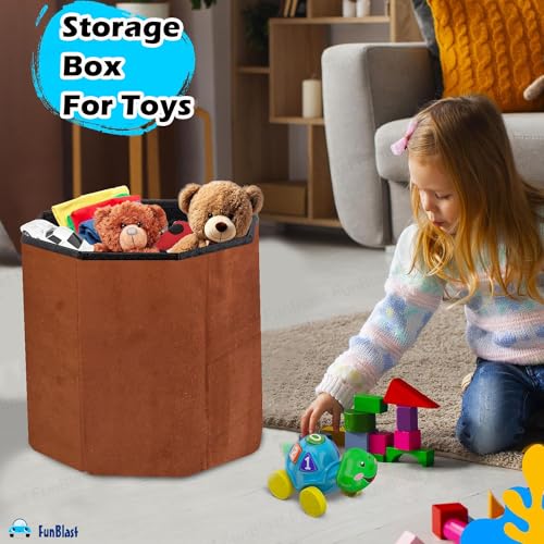 Image of FunBlast Multi-Functional Folding Storage Ottoman Box Organizer Cum Stool with Seat Cushion, Storage Boxes for Toys for Kids (Kiwi)