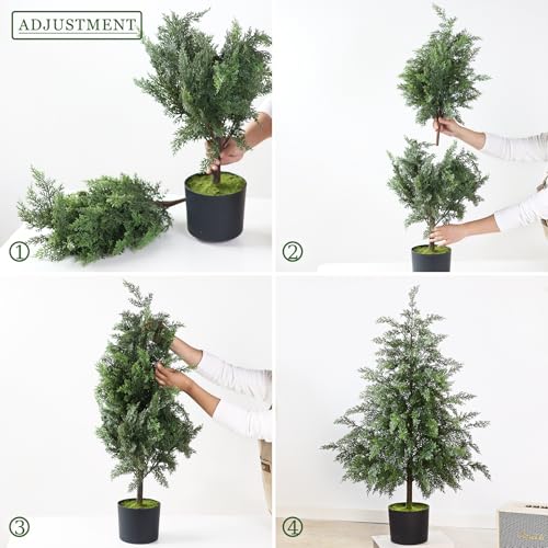 Image of Lifelike Touch Artificial Cedar Christmas Trees for Front Porch (2Set 3FT)