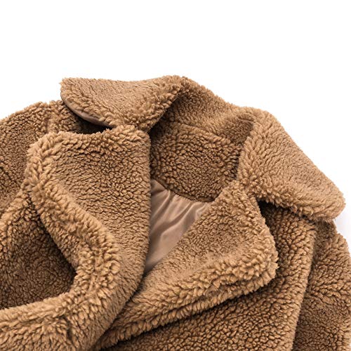 RNTOP Toddler Baby Girls Faux Furry Teddy Long Coat Kids Winter Warm Fleece Jacket Outwear Thicken (Khaki, 2-3 Years)