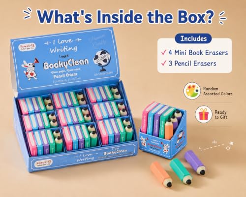 Image of Parshya Eraser for Kids Mini Pencil or Book Shape Erasers Set for Kids, Kawaii Eraser Set Cute Rubber for Kid Students School Office Stationery Pack of 4 Book 3 Pencil Eraser (Book and Pencil Eraser)
