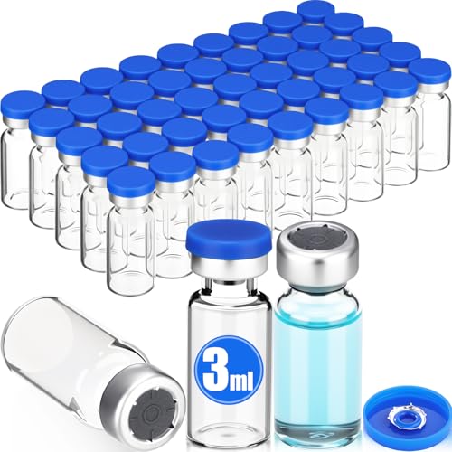 50 Pcs 3ml Sterile Vials Empty Vials for Injection, Blue Lid