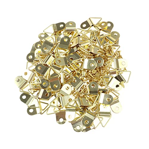 Image of 50pcs D- Triangle Hooks for Hanging Picture, D-Rings Picture Hangers Single Hole Picture Frame Hooks with Screws for Hanging Picture Photo Frames Cross-Stitch (Gold)
